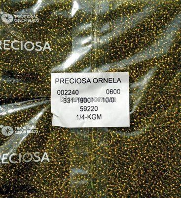 59220 Бісер чеський 50г, "PRECIOSA", №10, зелене скло, бронзова серединка, прозорий. 59220 фото
