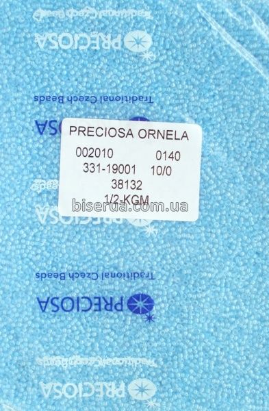 38132 Бісер чеський 50г, "PRECIOSA", №10, ніжно-блакитний, прозорий, профарбований всередині. 38132 фото