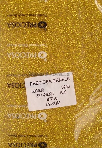 87010 Бісер чеський 50г, "PRECIOSA", №10, жовтий, прозорий зі сріблястою серединкою. 87010 фото