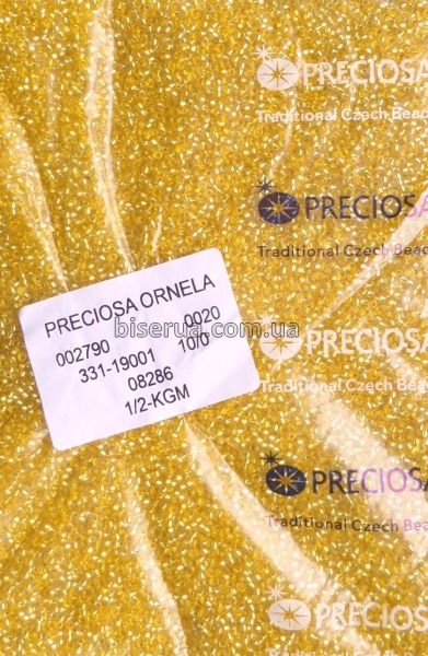 08286 Бісер чеський 50г, "PRECIOSA", №10, жовтий, прозорий, зі сріблястою серединкою. 08286 фото