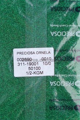 50100к Бісер чеський 50г, "PRECIOSA", №10, прозорий, зелений, з квадратним отвором. 50100к фото