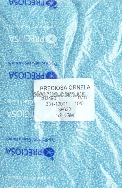 38632 Бісер чеський 50г, "PRECIOSA", №10, блакитний, прозорий, профарбований всередині. 38632 фото