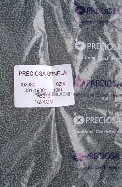 45016 Бісер чеський 50г, "PRECIOSA", №10, сірий, прозорий, профарбований всередині. 45016 фото