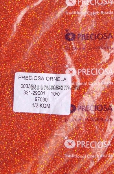 97030к Бісер чеський 25г, "PRECIOSA", №10, помаранчевий, прозорий зі сріблястою квадратною серединкою. 97030к/25 фото