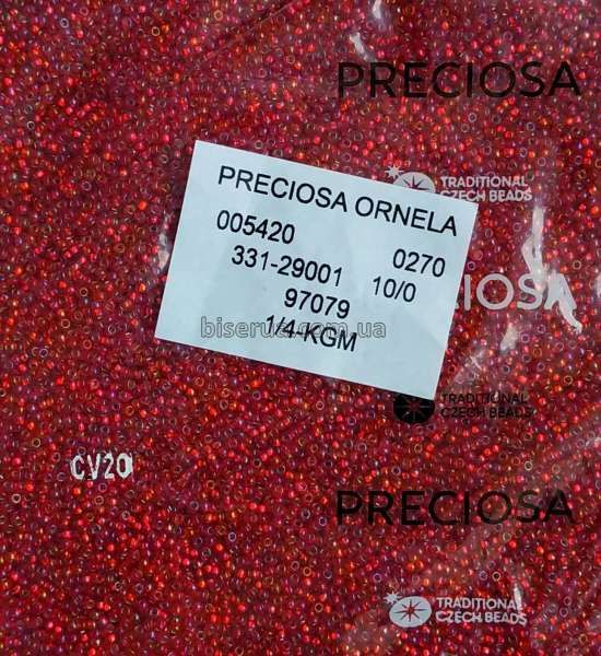97079 Бісер чеський 25г, "PRECIOSA" №10, прозорий з сріблястою квадратною серединкою, вишнево-червоний, РАЙДУЖНИЙ. 97079к/25 фото