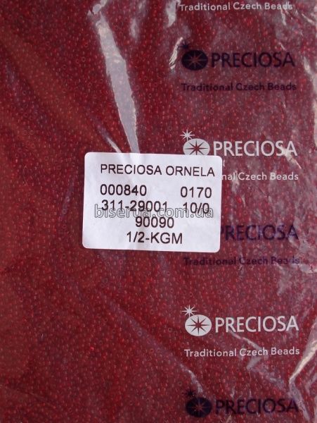 90090к Бісер чеський 50г, "PRECIOSA," №10, прозорий з квадратним отвором, вишнево-червоний. 90090к фото