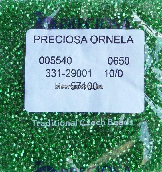 57100к Бисер чешский 50г, "PRECIOSA", №10, салатовый, прозрачный с серебряным квадратным отверстием. 57100к фото
