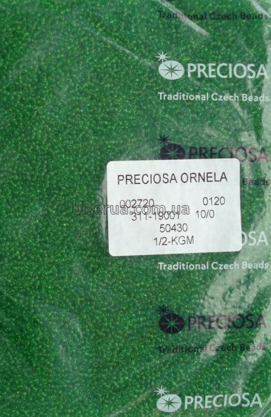 50430 Бисер чешский 50г, "PRECIOSA", №10, прозрачный, светло-зелёный. 50430 фото