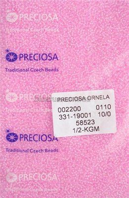 58523 Бісер чеський 25г, "PRECIOSA", №10, ніжно-рожевий, прозорий, профарбований всередині, райдужний. 58523/25 фото