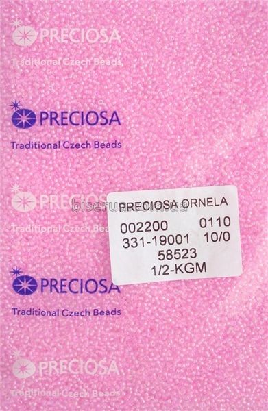 58523 Бисер чешский 25г, "PRECIOSA", №10, нежно-розовый, прозрачный, окрашенный внутри, радужный. 58523/25 фото