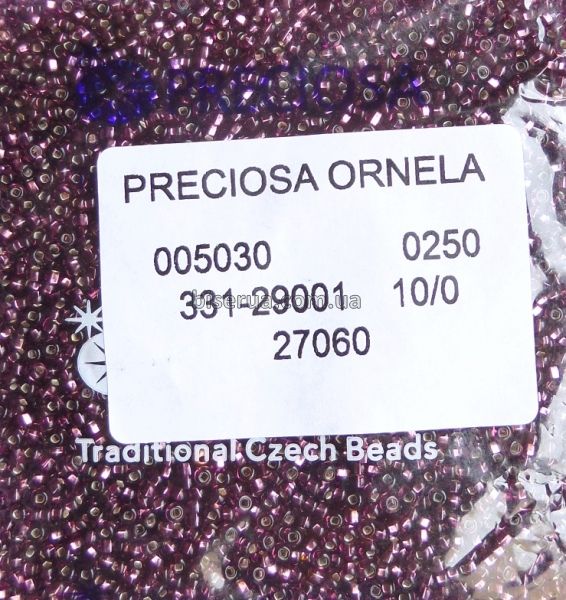 27060 Бісер чеський 50г, "PRECIOSA" №10, прозорий з сріблястим отвором, фіолетово-ліловий. 27060 фото