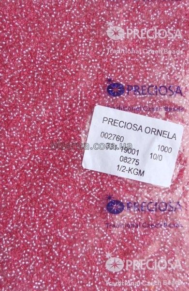 08275 Бисер чешский 50г, "PRECIOSA", №10, кораллово-розовый, прозрачный с серебряным отверстием. 08275 фото