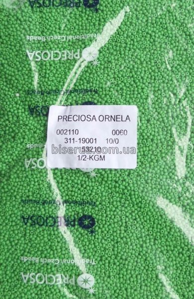53210 Бісер чеський 25г, "PRECIOSA", №10, салатовий, непрозорий. 53210/25 фото