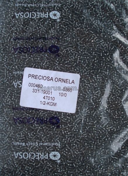 47010 Бісер чеський 25г, "PRECIOSA" №10, прозорий зі срібною серединкою, сірий. 47010/25 фото