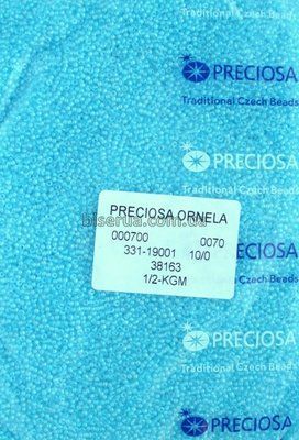 38163 Бісер чеський 50г, "PRECIOSA", №10, лазурно-блакитний, прозорий, профарбований всередині. 38163 фото