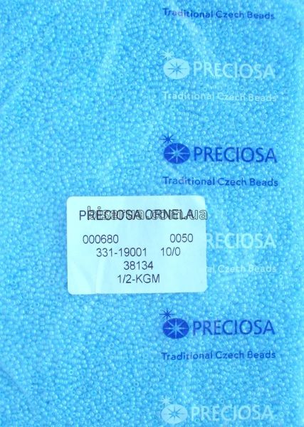 38134 Бісер чеський 50г, "PRECIOSA", №10, блакитний, прозорий, профарбований всередині. 38134 фото