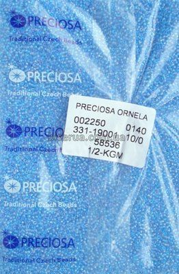58536 Бісер чеський 50г, "PRECIOSA", №10, блакитний, прозорий, профарбований всередині, райдужний. 58536 фото