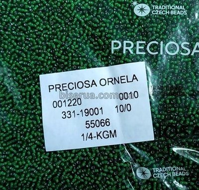 55066 Бісер чеський 25г, "PRECIOSA", №10, темно-зелений, прозорий, профарбований всередині. 55066/25 фото