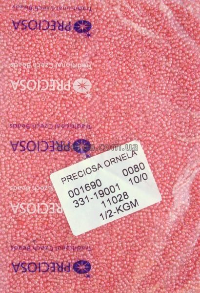 11028 Бісер чеський 50г, "PRECIOSA", №10, червоно-рожевий, скло жовте, профарбоване всередині рожевим, прозорий. 11028 фото