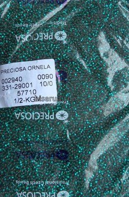 57710 Бісер чеський 25г, "PRECIOSA", №10, темно-ізумрудний, прозорий зі сріблястою серединкою. 57710/25 фото