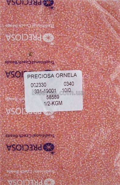 58589 Бисер чешский 25г, "PRECIOSA", №10, персиковый, прозрачный, окрашенный внутри, радужный. 58589/25 фото