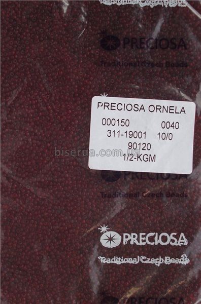90120 Бісер чеський 50г, "PRECIOSA" №10, прозорий, вишнево-червоний. 90120 фото