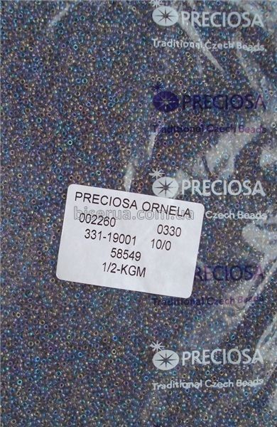 58549 Бисер чешский 25г, "PRECIOSA", №10, серый, прозрачный, окрашенный внутри, радужный. 58549/25 фото
