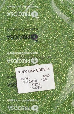 57220 Бісер чеський 50г. "PRECIOSA" №10, прозорий зі сріблястою серединкою, салатовий. 57220 фото