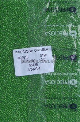 55436 Бісер чеський 50г, "PRECIOSA", №10, салатовий, прозорий, профарбований всередині. 55436 фото
