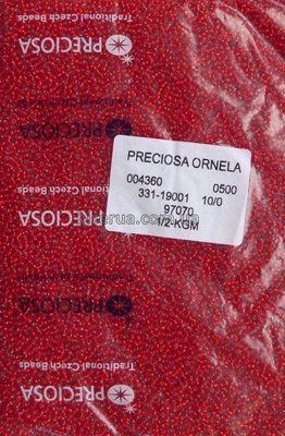 97070 Бісер чеський 50г, "PRECIOSA" №10, прозорий з сріблястою серединкою, вишнево-червоний. 97070 фото