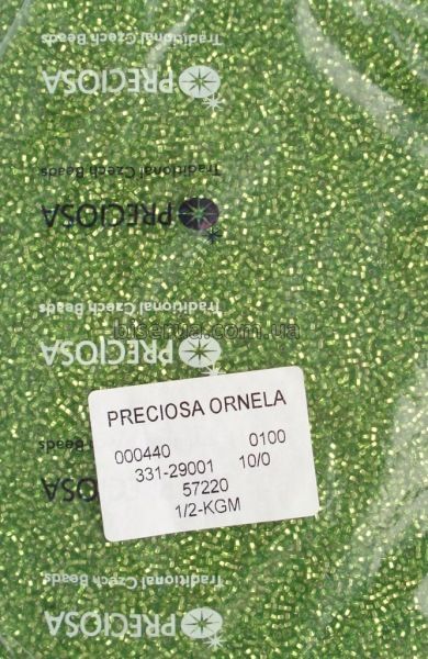 57220 Бисер чешский 50г, "PRECIOSA" №10, прозрачный с серебряным отверстием, салатовый. 57220 фото