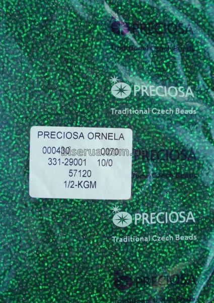 57120 Бисер чешский 50г, "PRECIOSA", №10, зелёный, c прозрачный серебряным отверстием. 57120 фото