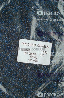 67100 Бісер чеський 25г, "PRECIOSA", №10, чорно-блакитний, прозорий, сріблястий "вогник". 67100/25 фото