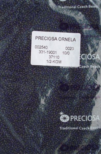 37110 Бисер чешский 25г, "PRECIOSA", №10, фиолетово-синий тёмный, прозрачный с серебряным отверстием. 37110/25 фото