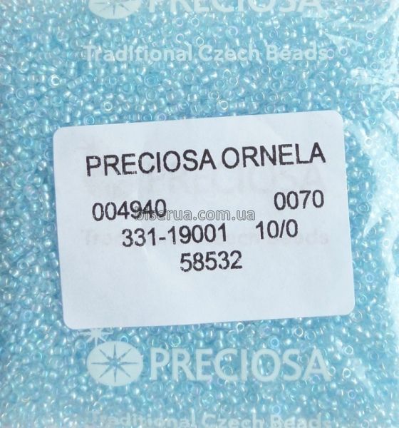 58532 Бісер чеський 50г, "PRECIOSA", №10, светло-блакитний, прозорий, профарбований всередині, райдужний. 58532 фото